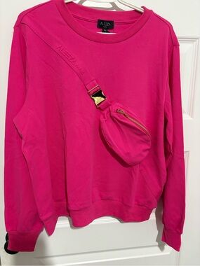 Aleeza Paris Hot Pink Crewneck Sweatshirt with Attached Crossbody - Size XL